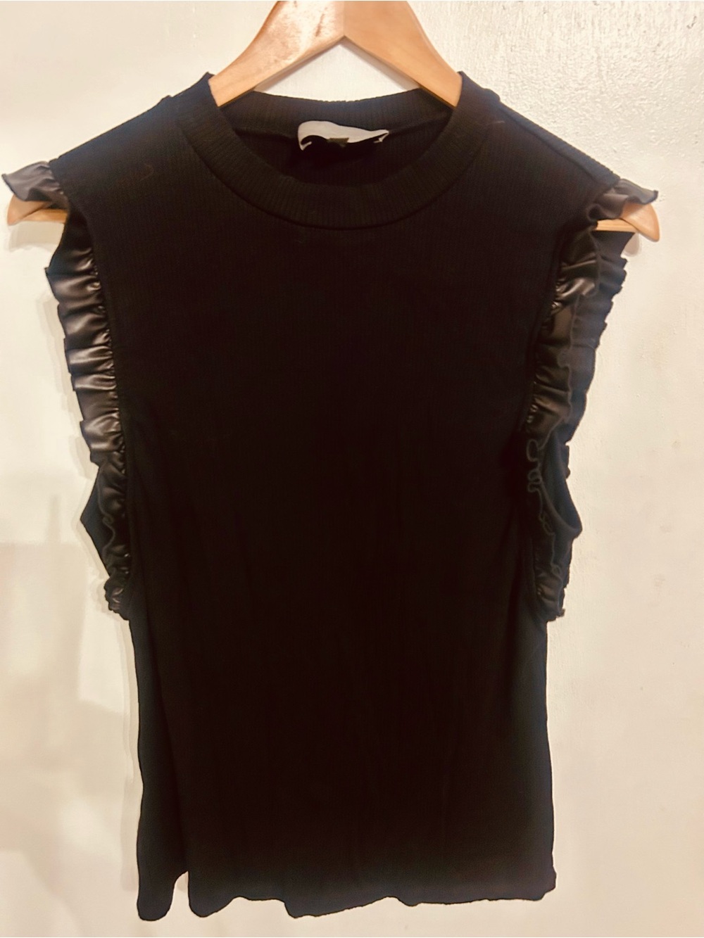 Sunday in Brooklyn Black Ruffle Sleeve Tank